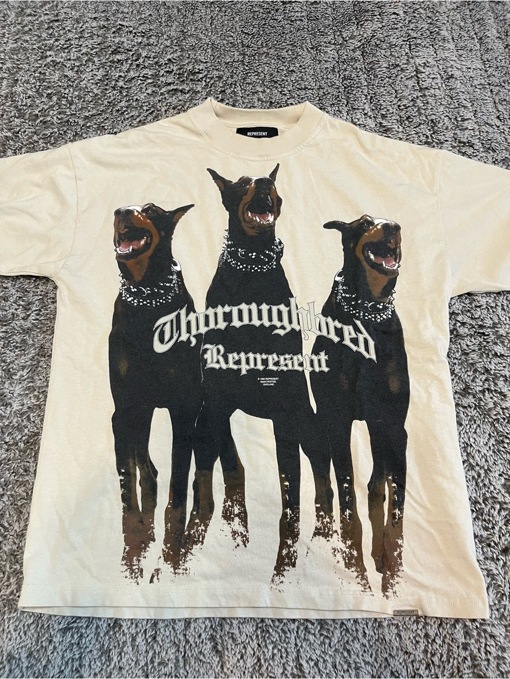 Represent Men’s Cream 'Thoroughbred' Graphic Short Sleeve Tee